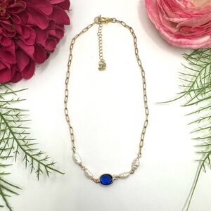 NEW⚜️Freshwater Baroque Pearl & Sapphire Crystal Necklace